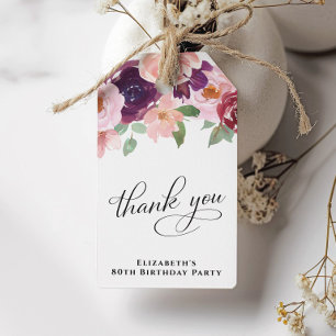 Elegant Floral 80th Birthday Party Thank You Gift Tags