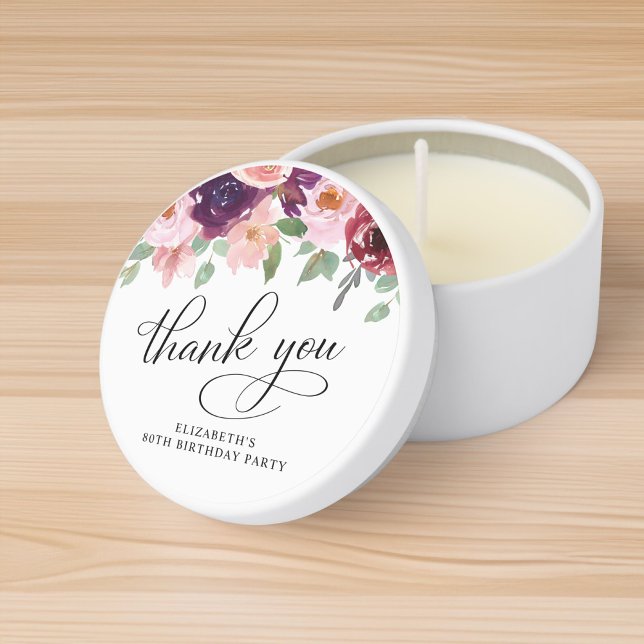 Elegant Floral 80th Birthday Party Thank You Mini Candle Favors (Creator Uploaded)