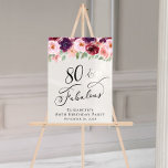 Elegant Floral 80th Birthday Party Welcome Acrylic Sign<br><div class="desc">Elegant white acrylic welcome sign and photo prop for her 80th birthday party featuring "80 & Fabulous" in a chic script and watercolors of burgundy red,  blush pink and purple florals with light sage greenery.</div>