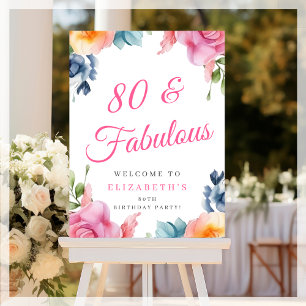 Elegant Floral 80th Birthday Party Welcome Foam Board