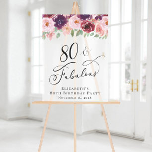 Elegant Floral 80th Birthday Party Welcome Frosted Acrylic Sign