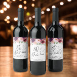Elegant Floral 80th Birthday Party Wine Label<br><div class="desc">Elegant wine labels for her 80th birthday party that feature "80 & Fabulous" in a stylish script and watercolor bouquets of burgundy red,  blush pink and purple florals with light sage greenery.</div>