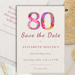 Elegant Floral 80th Birthday Save the Date Card