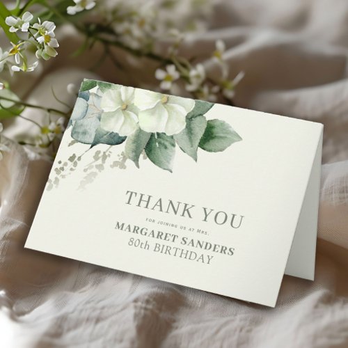 Elegant floral 80th birthday thank you card