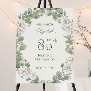 Elegant Floral 85th Birthday Welcome Sign