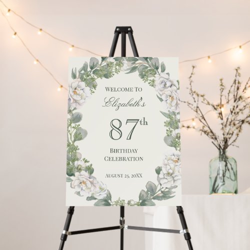 Elegant Floral 87th Birthday Welcome Sign