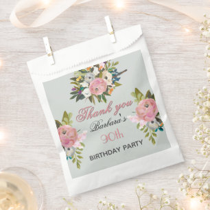 Elegant Floral 90th Birthday  Favor Bag