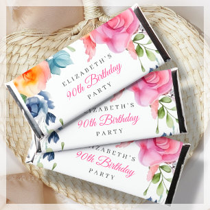 Elegant Floral 90th Birthday  Hershey Bar Favors