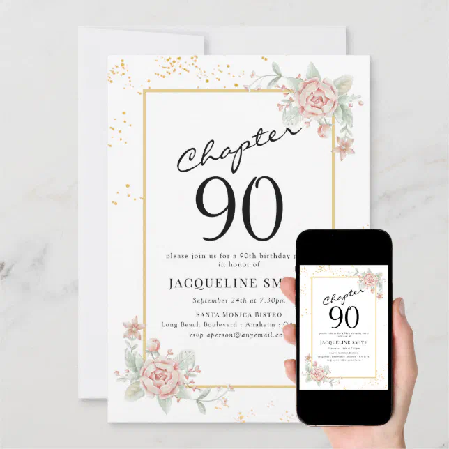 Elegant Floral 90th Birthday Invitation Zazzle 3953