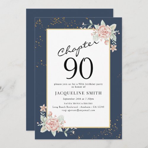Elegant Floral 90th birthday Invitation
