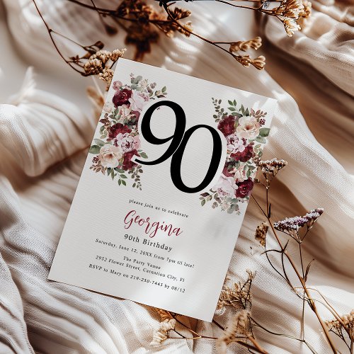 Elegant Floral 90th Birthday