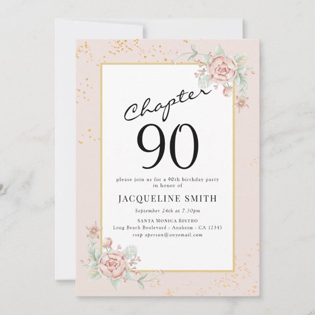 Elegant Floral 90th birthday Invitation (Front)