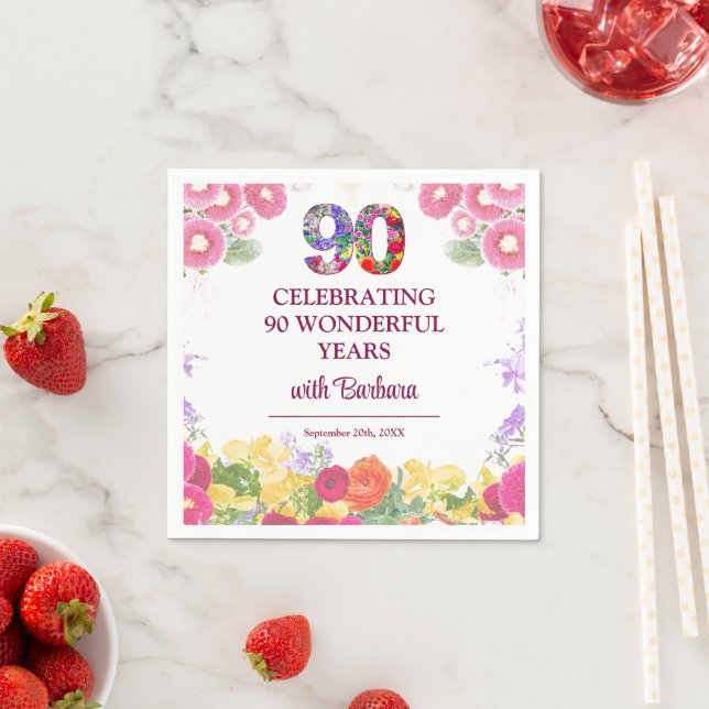 Elegant Floral 90th Birthday Party / 90 Years Napkins (Insitu)