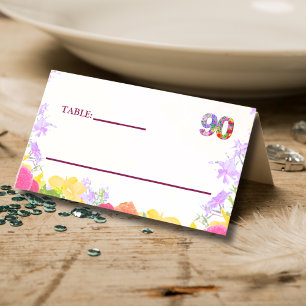 Elegant Floral 90th Birthday Party / 90 Years Place Card