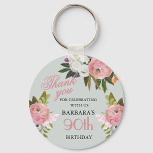Elegant Floral 90th Birthday Party Favor Keychain