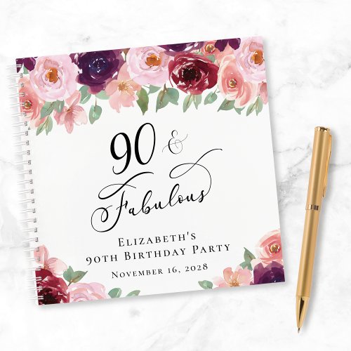 Elegant Floral 90th Birthday Party Guest Book