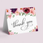 Elegant Floral 90th Birthday Party Letterpress Thank You Card<br><div class="desc">Elegant  90th birthday party thank you card featuring "Thank You" in a chic calligraphy script and watercolor bouquets of burgundy red and blush pink florals with sage greenery. Personalize your thank you message and signature on the inside,  or leave blank for a handwritten note.</div>