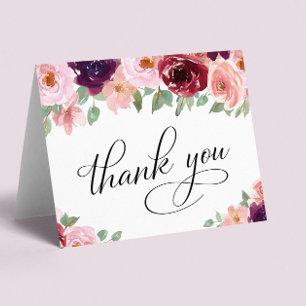 Elegant Floral 90th Birthday Party Letterpress Thank You Card