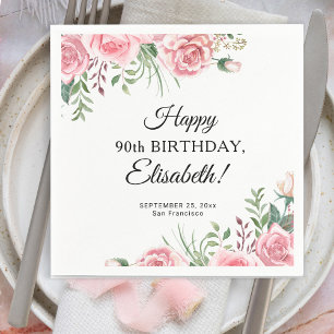 Elegant floral 90th birthday party  napkins