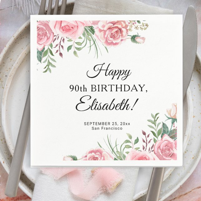 Elegant floral 90th birthday party  napkins (Creator Uploaded)