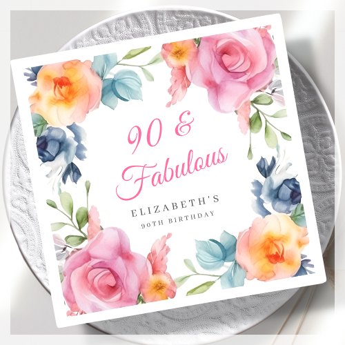 Elegant Floral 90th Birthday Party  Napkins