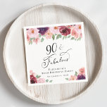 Elegant Floral 90th Birthday Party Napkins<br><div class="desc">Elegant napkins for her 90th birthday party with "90 & Fabulous" in a stylish calligraphy script and watercolor bouquets of burgundy red,  blush pink and purple florals with sage greenery.</div>