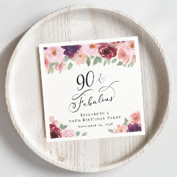 Elegant Floral 90th Birthday Party Napkins