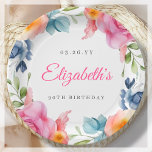 Elegant Floral 90th Birthday Party  Paper Plates<br><div class="desc">Make your 90th birthday party a fabulous event to remember with these beautiful watercolor floral paper plates! Featuring a stunning spring floral border design and elegant pink calligraphy lettering, these paper plates are perfect for adding a touch of sophistication to your celebration. The clean white background ensures that the colorful...</div>