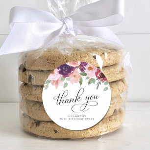 Elegant Floral 90th Birthday Party Thank You Classic Round Sticker