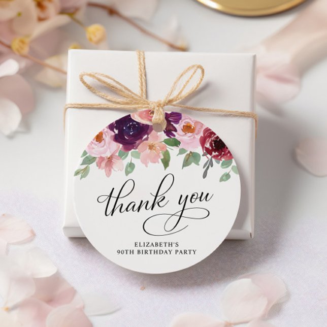 Elegant Floral 90th Birthday Party Thank You Favor Tags (Creator Uploaded)