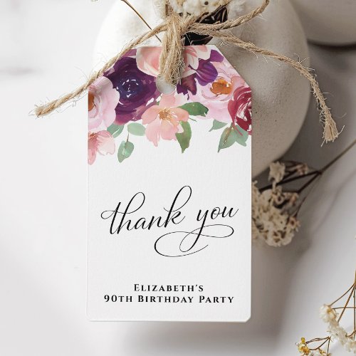 Elegant Floral 90th Birthday Party Thank You Gift Tags