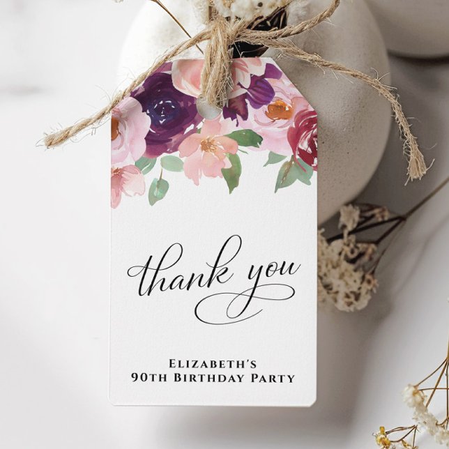 Elegant Floral 90th Birthday Party Thank You Gift Tags (Creator Uploaded)