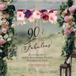 Elegant Floral 90th Birthday Party Welcome Clear Acrylic Sign<br><div class="desc">Elegant clear acrylic welcome sign and photo prop for her 90th birthday party featuring "90 & Fabulous" in a chic script and watercolor bouquets of burgundy red,  blush pink and purple florals with light sage greenery.</div>