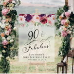 Elegant Floral 90th Birthday Party Welcome Frosted Acrylic Sign<br><div class="desc">Elegant frosted acrylic welcome sign and photo prop for your 90th birthday party featuring "90 & Fabulous" in a chic script and watercolor bouquets of burgundy red,  pink and purple florals with light sage greenery.</div>