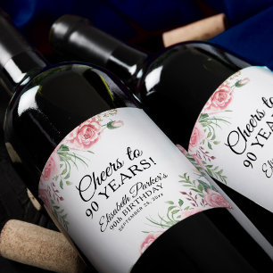 Elegant floral 90th birthday party  wine label