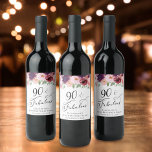 Elegant Floral 90th Birthday Party Wine Label<br><div class="desc">Elegant wine labels for her 90th birthday party with "90 & Fabulous" in a stylish calligraphy script and watercolor bouquets of burgundy red,  blush pink and purple florals with light sage greenery.</div>