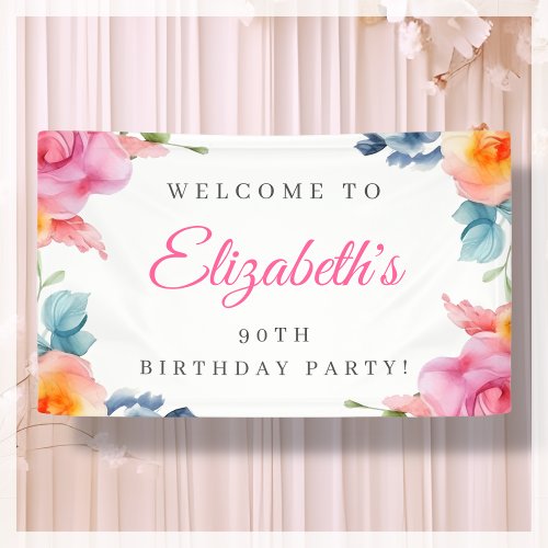 Elegant Floral 90th Birthday Welcome Banner