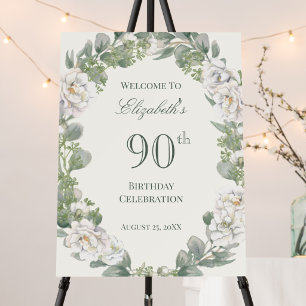 Elegant Floral 90th Birthday Welcome Sign
