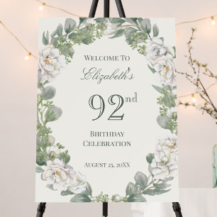Elegant Floral 92nd Birthday Welcome Sign