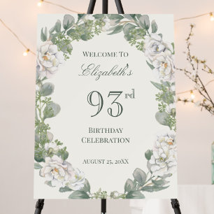 Elegant Floral 93rd Birthday Welcome Sign