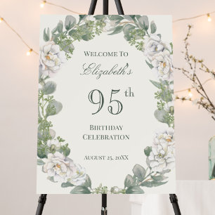 Elegant Floral 95th Birthday Welcome Sign