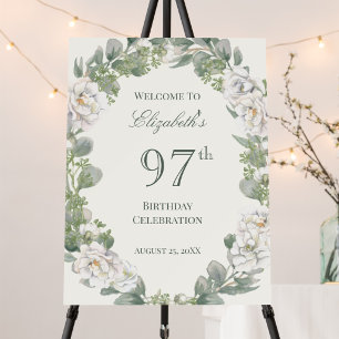 Elegant Floral 97th Birthday Welcome Sign