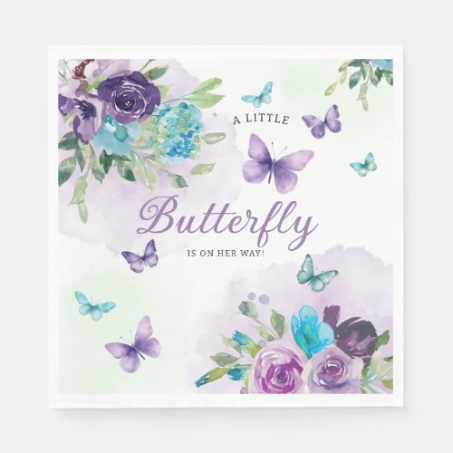 Elegant Floral A little Butterfly Baby Shower  Napkins