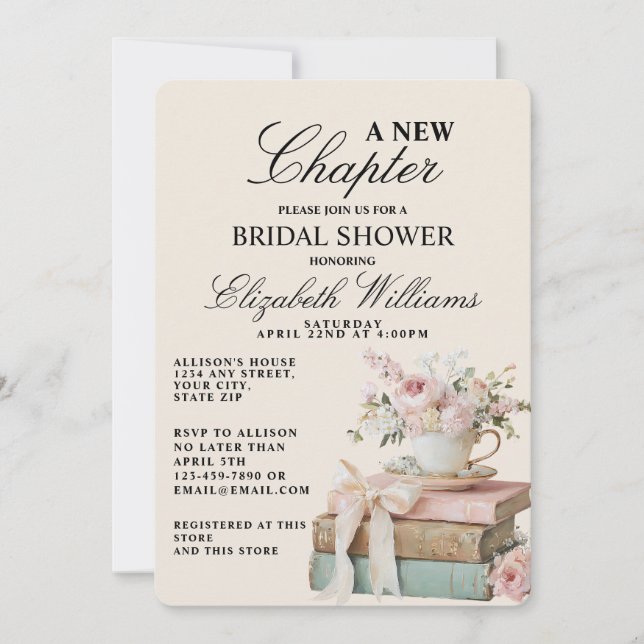 Elegant Floral A New Chapter Bridal Shower  Invitation (Front)