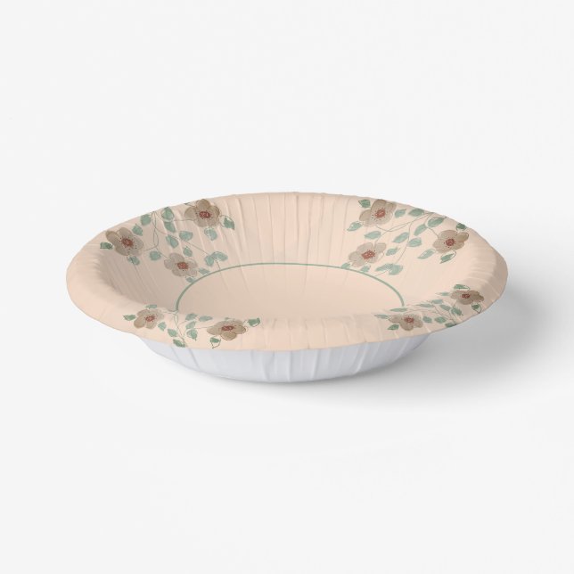 Elegant Floral Accented Peach Paper Designer Bowl (Angled)
