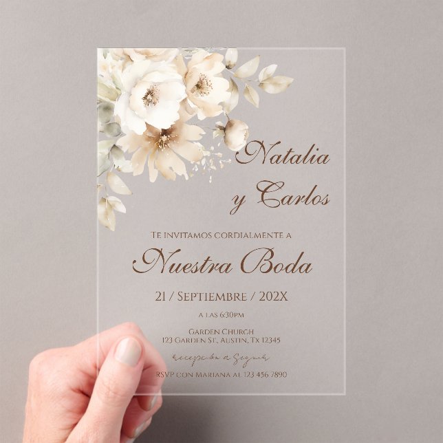 Elegant Floral Acrylic Wedding Invitation (Insitu (Handheld))