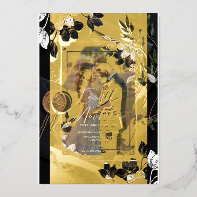 Elegant Floral Acrylic Wedding Invitation with Wax Foil Invitation (Front)