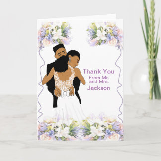 Elegant Floral African American Wedding Thank You Card