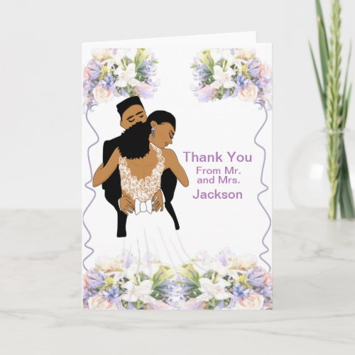 Elegant Floral African American Wedding Thank You Card