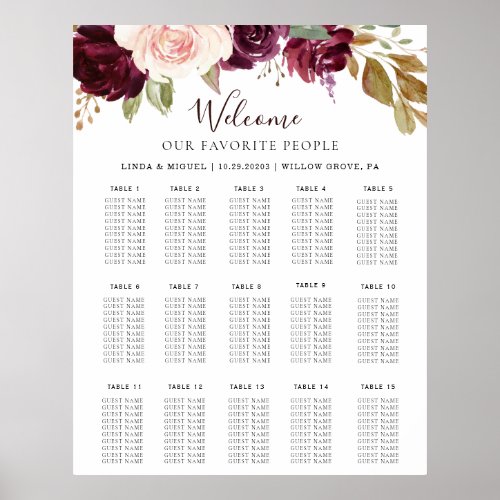 Elegant Floral Alphabetical Wedding Seating Chart